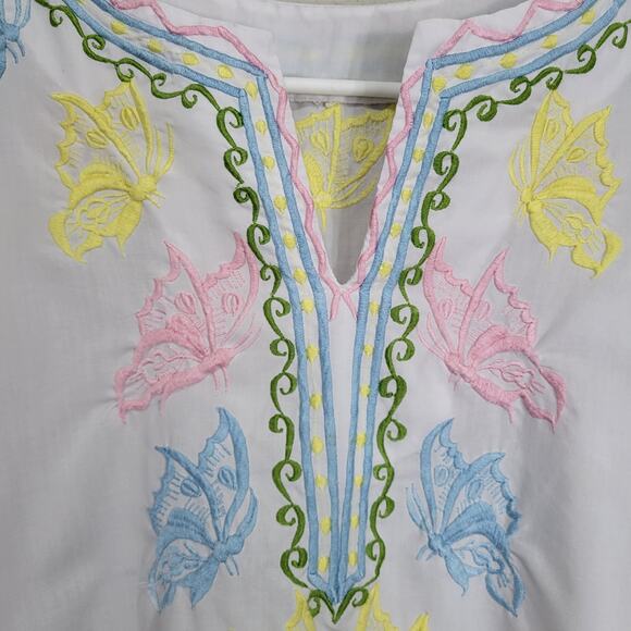 Embroidered Top womens XL XXL 16 18 White Pastel Butterfly Embroidery Summer - Picture 4 of 10